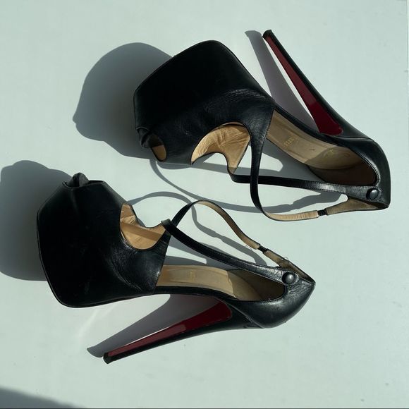 Christian Louboutin Ultra High Platform Strappy Black Leather Heels 40 - Picture 13 of 13